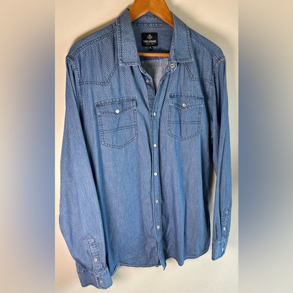 Threadbare Men’s Denim Western Shirt Size XL 100% Cotton Snap Button Polka Dots - Picture 2 of 11